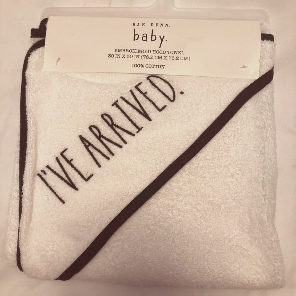 Embroidered Hood Towel - 30"x30" NEW by Rae Dunn Baby - I’ VE ARRIVED
